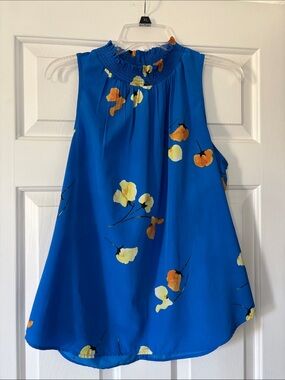 Daniel Rainn Royal Blue Floral Smocked Neck Shell